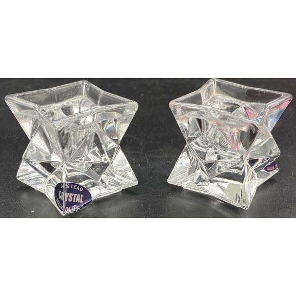 Set of 2 Vintage 24% Lead Crystal Diamond Cut Candleholders - Picture 1 of 5